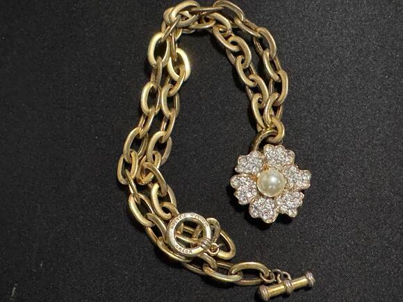Nolan Miller Jewelry - Vintage Nolan Miller 18in Gold Tone Rhinestone Flower Necklace